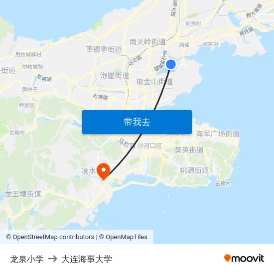 龙泉小学 to 大连海事大学 map