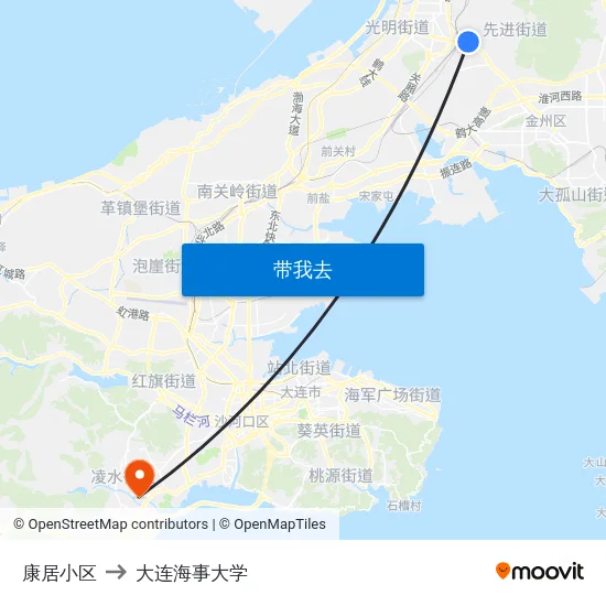 康居小区 to 大连海事大学 map
