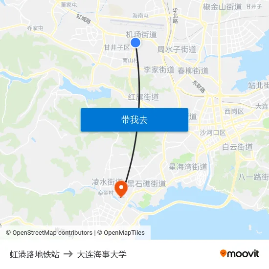 虹港路地铁站 to 大连海事大学 map