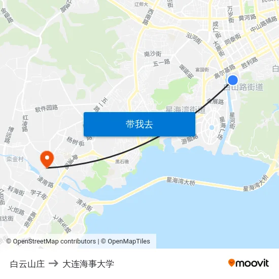 白云山庄 to 大连海事大学 map