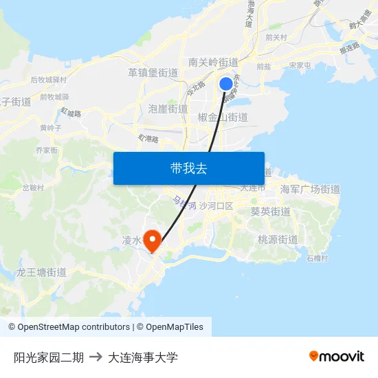 阳光家园二期 to 大连海事大学 map