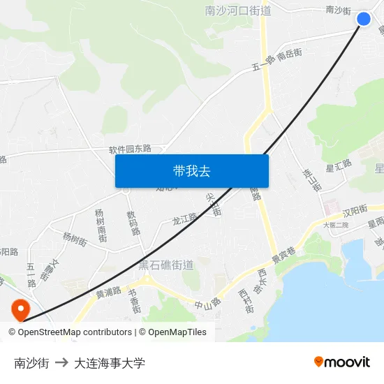 南沙街 to 大连海事大学 map