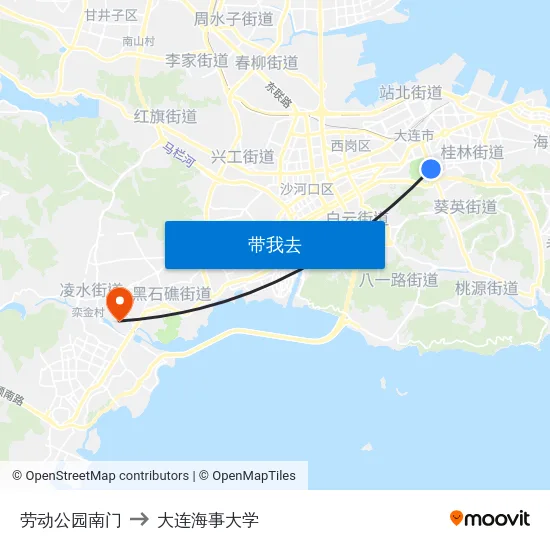 劳动公园南门 to 大连海事大学 map