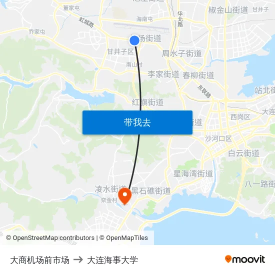 大商机场前市场 to 大连海事大学 map