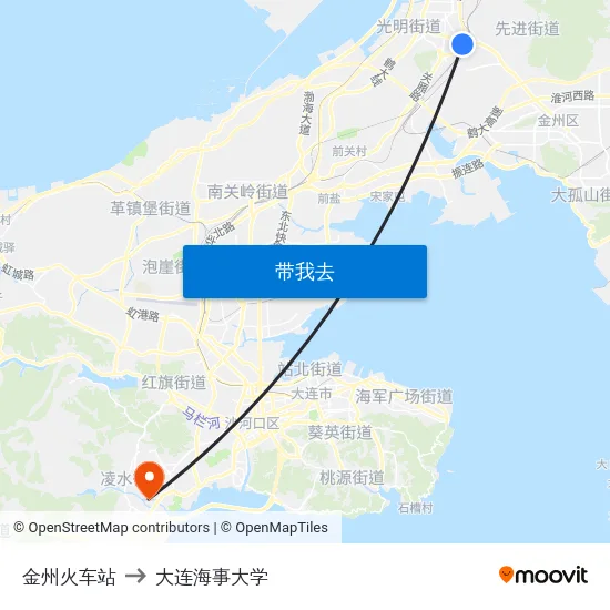 金州火车站 to 大连海事大学 map
