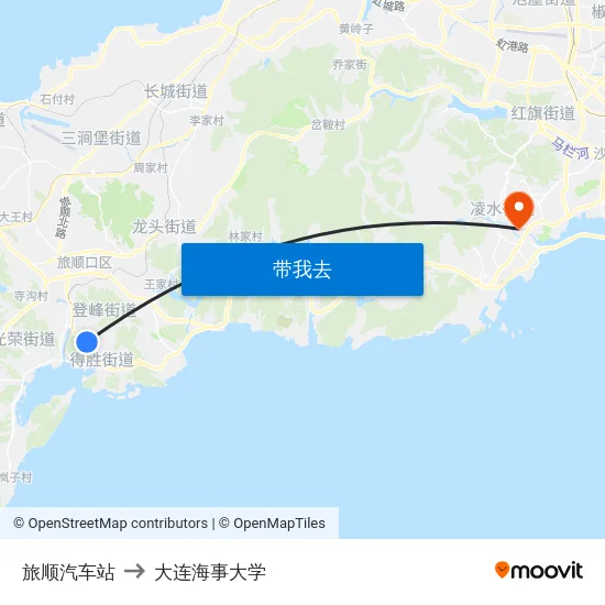 旅顺汽车站 to 大连海事大学 map