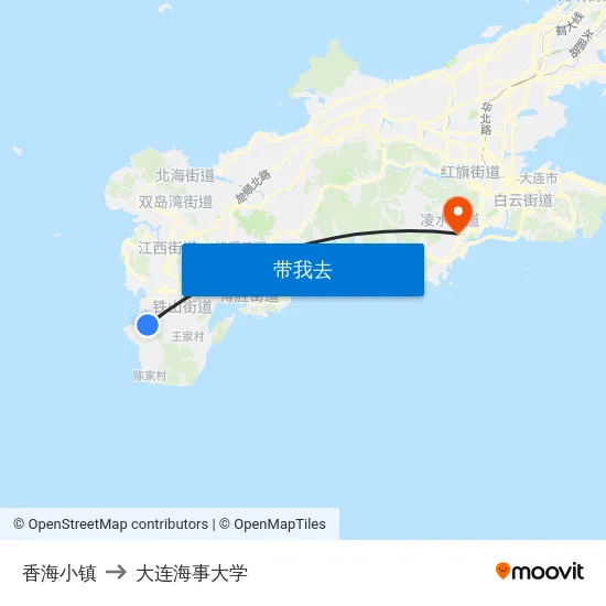 香海小镇 to 大连海事大学 map