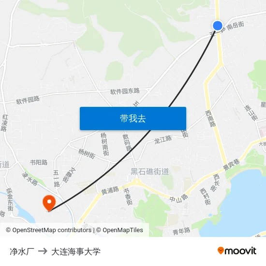 净水厂 to 大连海事大学 map