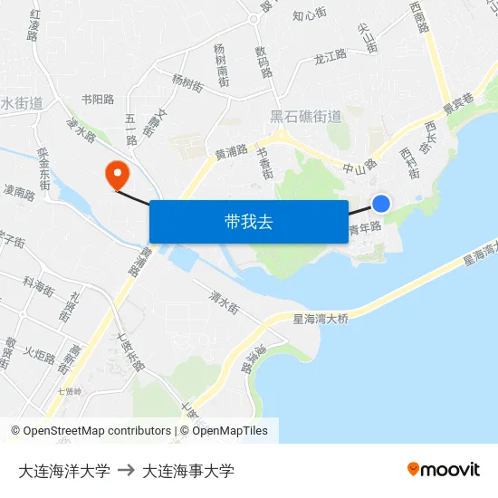 大连海洋大学 to 大连海事大学 map