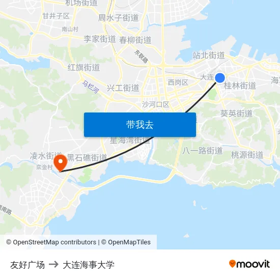 友好广场 to 大连海事大学 map