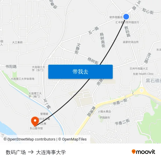 数码广场 to 大连海事大学 map