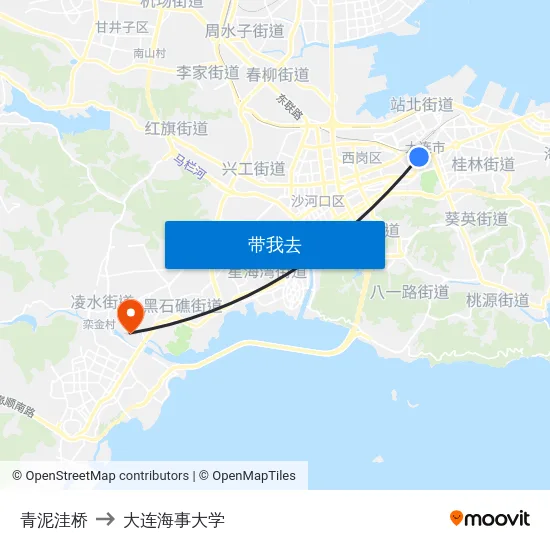 青泥洼桥 to 大连海事大学 map