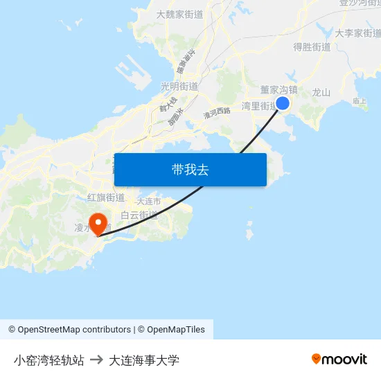 小窑湾轻轨站 to 大连海事大学 map