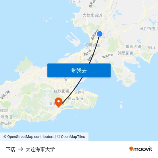 下店 to 大连海事大学 map