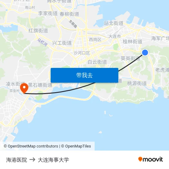海港医院 to 大连海事大学 map