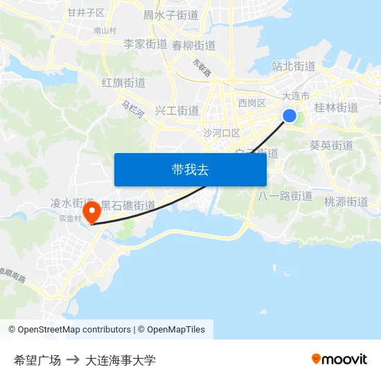 希望广场 to 大连海事大学 map