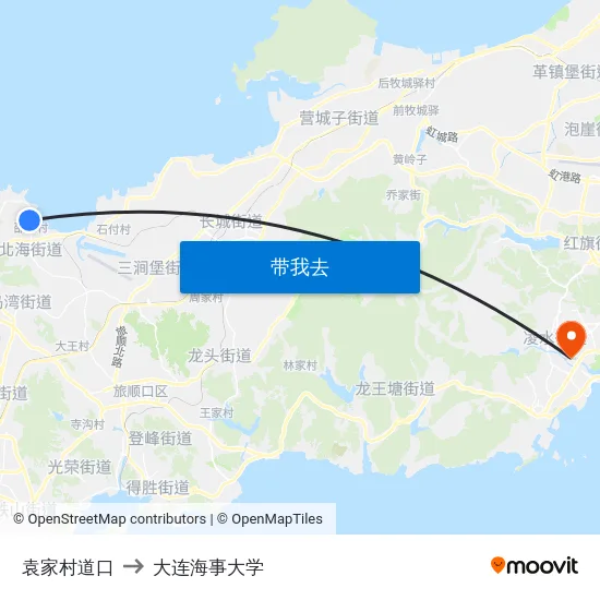 袁家村道口 to 大连海事大学 map