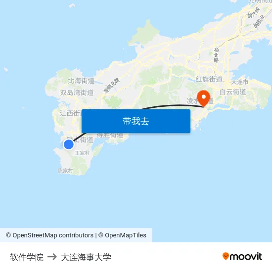 软件学院 to 大连海事大学 map