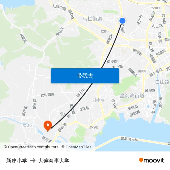 新建小学 to 大连海事大学 map