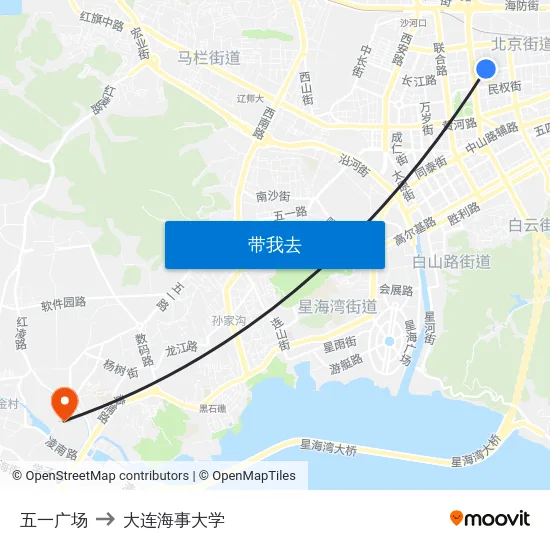 五一广场 to 大连海事大学 map
