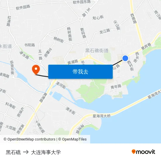 黑石礁 to 大连海事大学 map