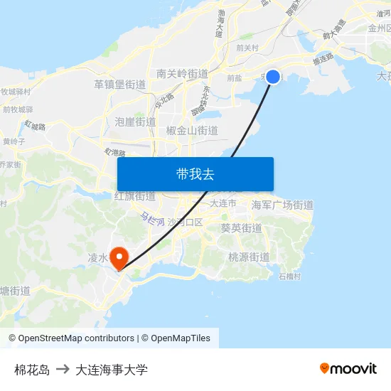 棉花岛 to 大连海事大学 map