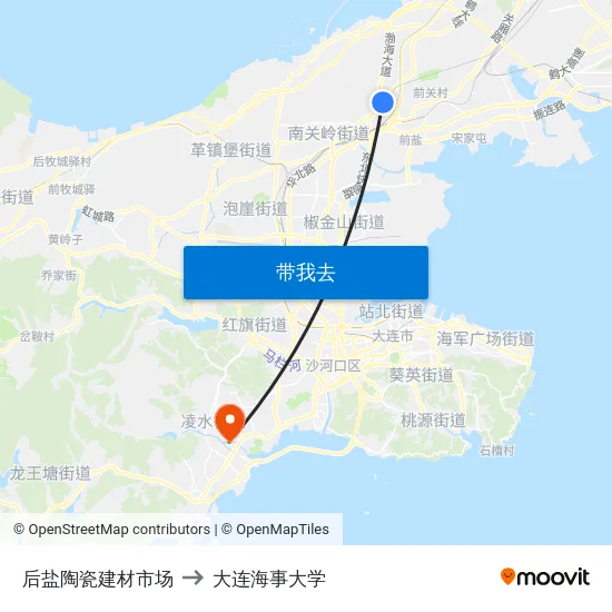 后盐陶瓷建材市场 to 大连海事大学 map
