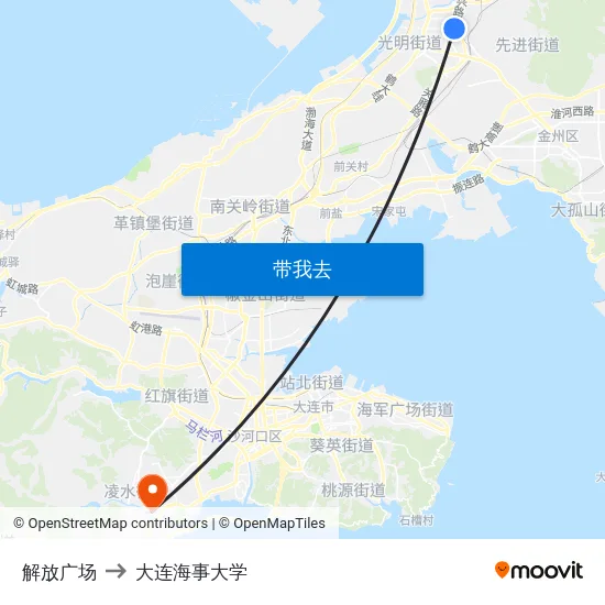 解放广场 to 大连海事大学 map