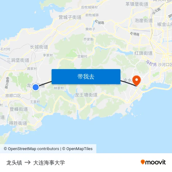 龙头镇 to 大连海事大学 map