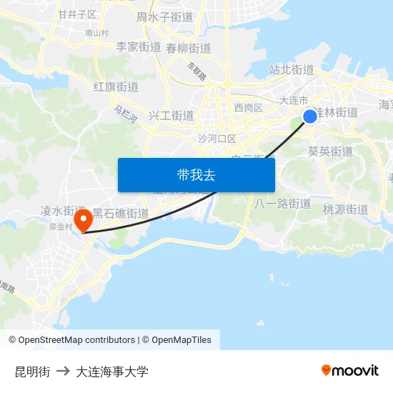昆明街 to 大连海事大学 map