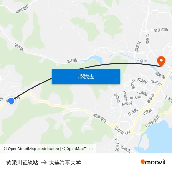 黄泥川轻轨站 to 大连海事大学 map