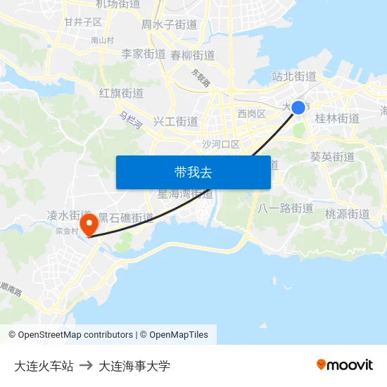 大连火车站 to 大连海事大学 map