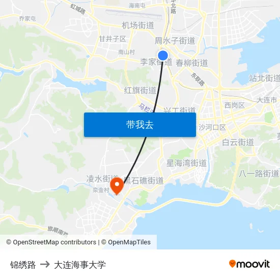 锦绣路 to 大连海事大学 map