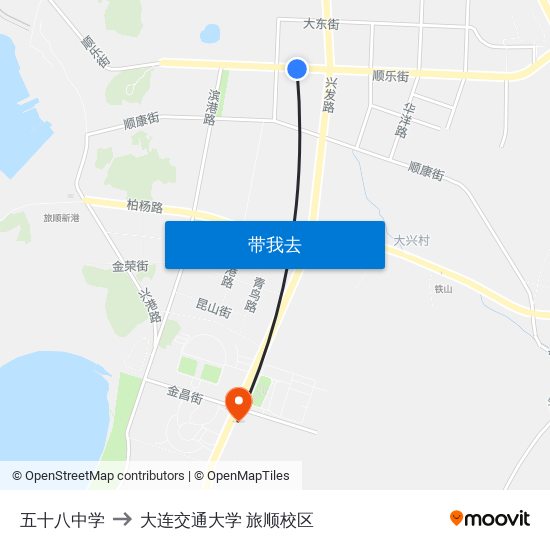 五十八中学 to 大连交通大学 旅顺校区 map