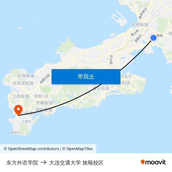 东方外语学院 to 大连交通大学 旅顺校区 map