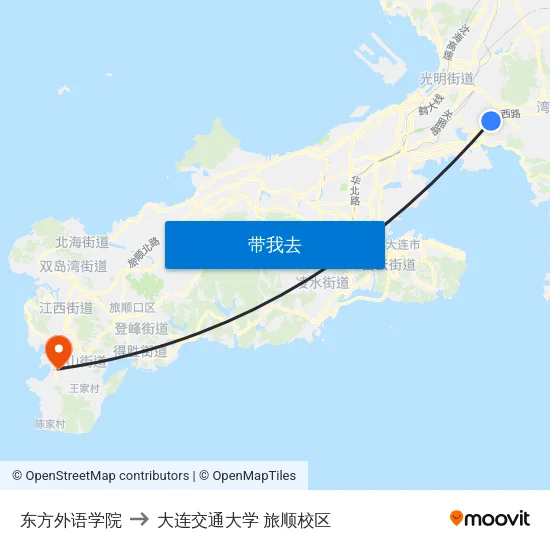 东方外语学院 to 大连交通大学 旅顺校区 map
