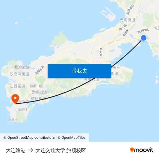 大连渔港 to 大连交通大学 旅顺校区 map