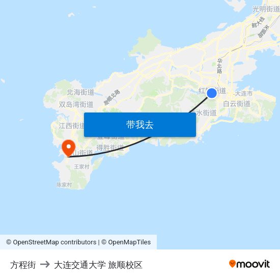 方程街 to 大连交通大学 旅顺校区 map