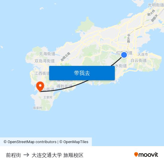 前程街 to 大连交通大学 旅顺校区 map