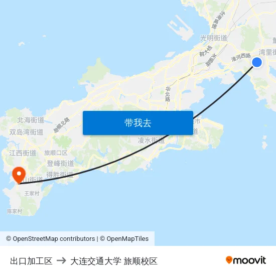 出口加工区 to 大连交通大学 旅顺校区 map