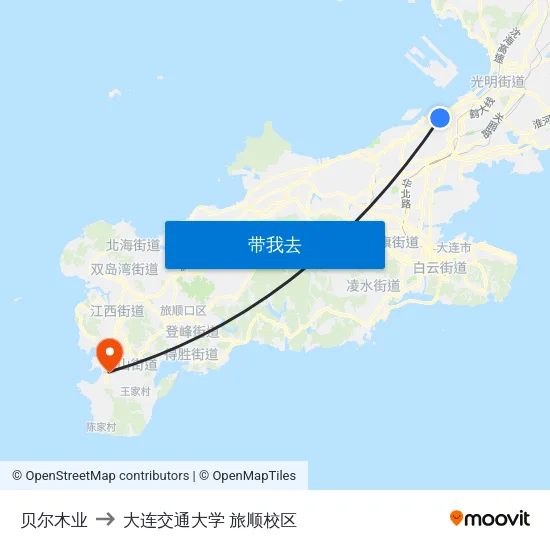 贝尔木业 to 大连交通大学 旅顺校区 map