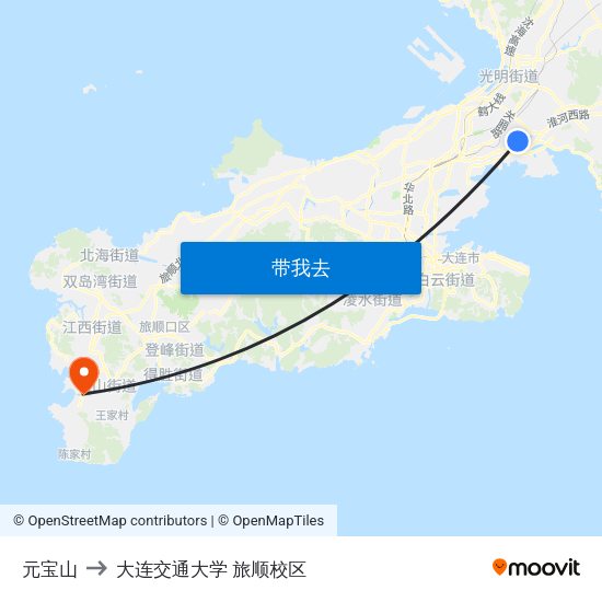 元宝山 to 大连交通大学 旅顺校区 map