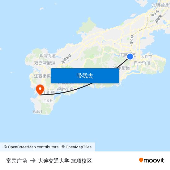 富民广场 to 大连交通大学 旅顺校区 map