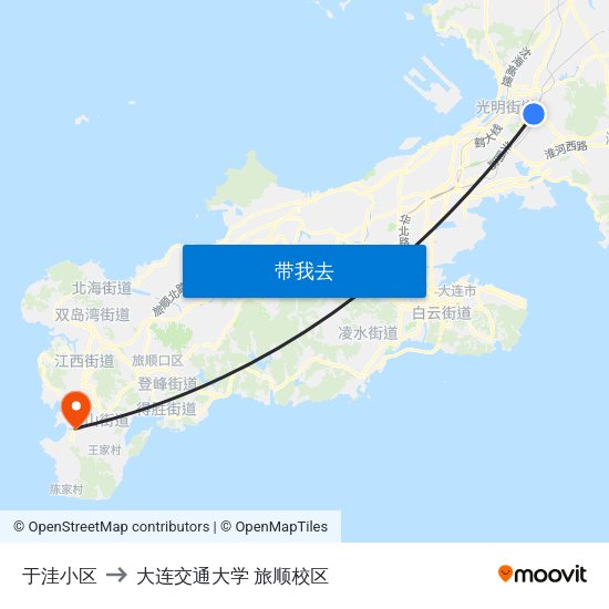 于洼小区 to 大连交通大学 旅顺校区 map
