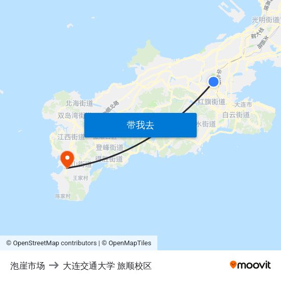 泡崖市场 to 大连交通大学 旅顺校区 map