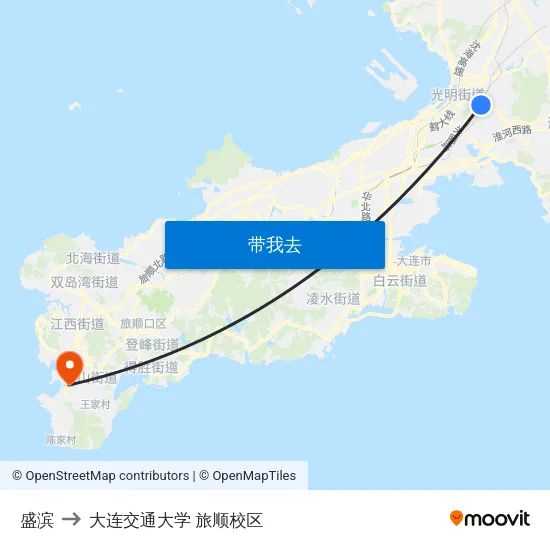 盛滨 to 大连交通大学 旅顺校区 map