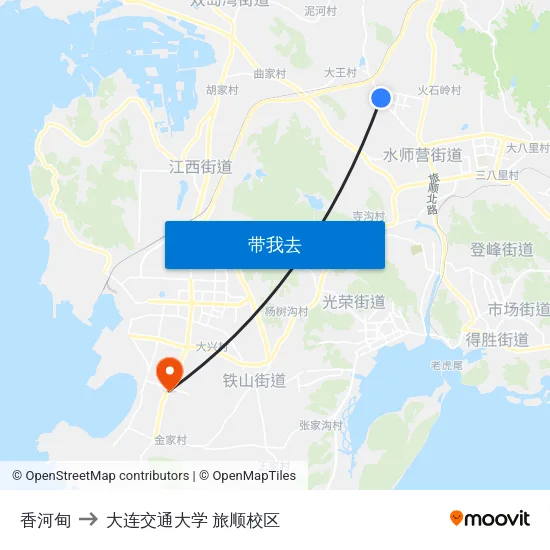香河甸 to 大连交通大学 旅顺校区 map