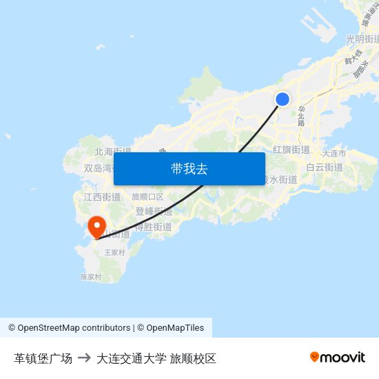 革镇堡广场 to 大连交通大学 旅顺校区 map
