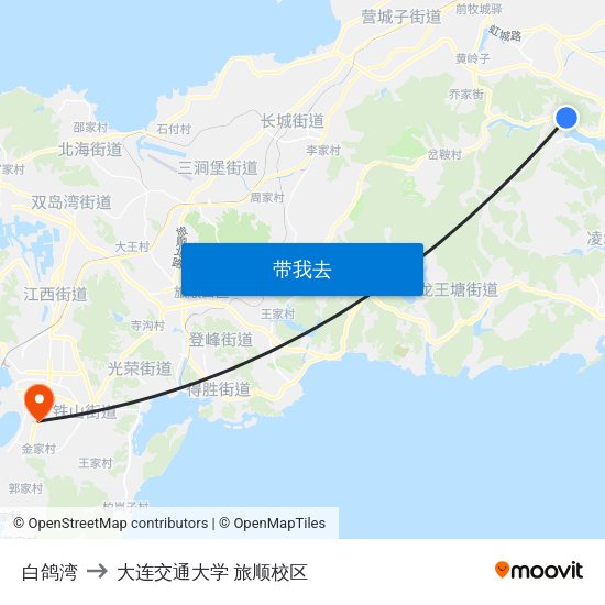白鸽湾 to 大连交通大学 旅顺校区 map