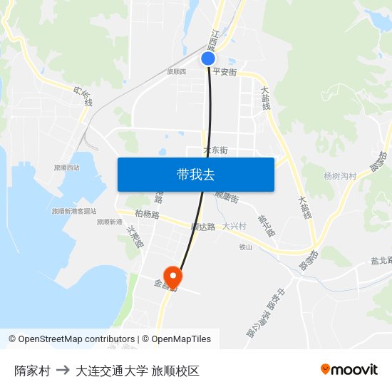 隋家村 to 大连交通大学 旅顺校区 map
